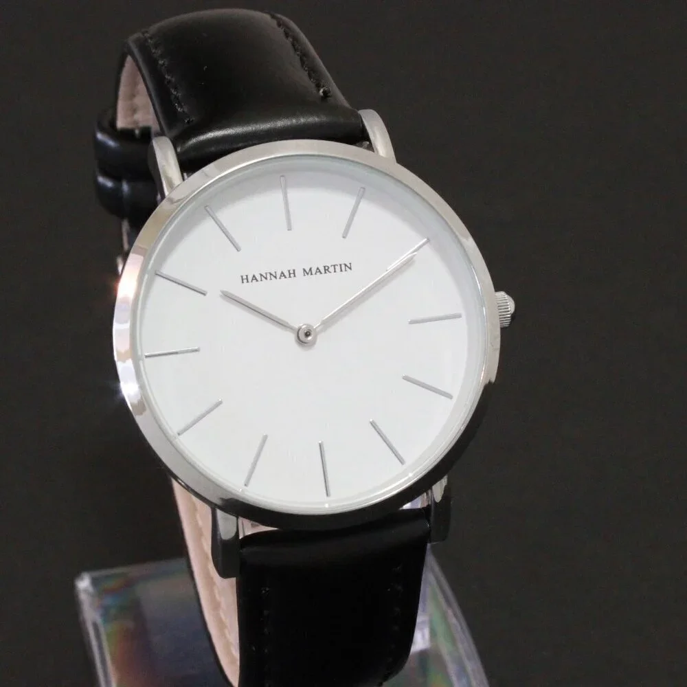 Men's Classic Minimalist 2 Hand Quartz Watch Raised Indices Black Strap 36mm